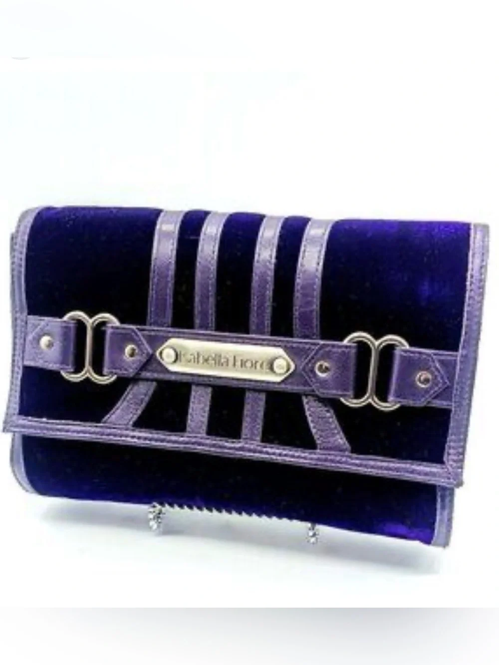 ISABELLA FIORE Purple Velvet Leather Trim Travel Makeup Accessories Cosmetic Bag
